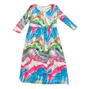 Vibrant Abstract Watercolor Maxi Dress – Size Small
